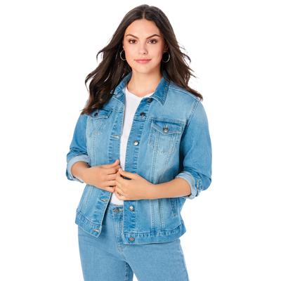 Plus Size Women's Essential Stretch Denim Jacket by Roaman's in Light Wash (Size 44 W)