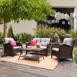 Lark Manor™ Aino 4 Piece Rattan Sofa Seating Group w/ Cushions Synthetic Wicker/All - Weather Wicker/Wicker/Rattan in Brown | Outdoor Furniture | Wayfair