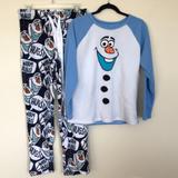 Disney Intimates & Sleepwear | Disney Frozen Olaf Fleece Pajama Set- M (8-10) | Color: Blue/White | Size: M