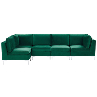 Modulares Ecksofa rechtsseitig Grün Polsterbezug aus Samtstoff 5-Sitzer mit Metallgestell Silber Wohnzimmer Salon Möbel