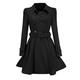Lazzboy Jacket Women Dress Trench Coat Felt Duffle Solid Double Breasted Casual Lapel Belted Tunic Slim Cardigan Military Sherpa Parka Outwear Black