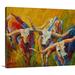 Union Rustic Aigars Longhorn Dance' by Marion Rose Painting Print on Canvas Canvas, Polyester in Blue/Brown/Yellow | 16 H x 20 W x 1.25 D in | Wayfair