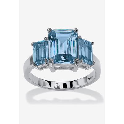 Women's Sterling Silver 3 Square Simulated Birthstone Ring by PalmBeach Jewelry in March (Size 5)