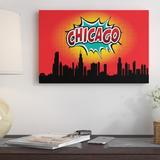 East Urban Home Comic Book Skyline Series: Chicago Graphic Art on Wrapped Canvas in Black/Orange/Red | 8 H x 12 W x 0.75 D in | Wayfair