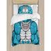 East Urban Home Fish a Smiling Toothy Shark w/ Big Muscles on Arms Illustration Print Duvet Cover Set Microfiber in Blue | Twin | Wayfair