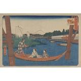 Buyenlarge 'Island Bridge in Mitsumata (Ohashi nakazu mitsumata) - Graphic Art Print in Blue/Brown/Green | 20 H x 30 W x 1.5 D in | Wayfair