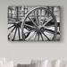 Millwood Pines 'Wagon Wheel Cart' Photographic Print on Wrapped Canvas in Black/Gray/White | 12 H x 19 W x 2 D in | Wayfair