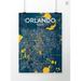 OurPoster.com 'Orlando City Map' Graphic Art Print Poster in Amuse Paper in Blue/Yellow | 17 H x 11 W x 0.05 D in | Wayfair OP-MCOA04EN