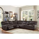 Brown Reclining Sectional - Lark Manor™ Dearing 127" Wide Faux Leather Symmetrical Corner Sectional Faux Leather | 41 H x 127 W x 138 D in | Wayfair