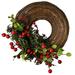 The Holiday Aisle® Holiday Wreath Wood/Twig in Brown/Green/Red | 12 H x 12 W x 3.5 D in | Wayfair THLA2105 39440961