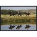 East Urban Home 'Cowboys Riding Horses w/ Dogs Running Beside Pond' Framed Photographic Print on Canvas in Green | 12 H x 18 W x 1.5 D in | Wayfair