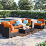 Sol 72 Outdoor™ Convene 7 Piece Outdoor Patio Sectional Set Synthetic Wicker/All - Weather Wicker/Wicker/Rattan in Orange | Wayfair