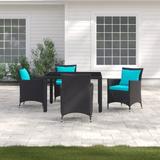 Sol 72 Outdoor™ Brentwood 5 Piece Dining Set w/ Cushions Glass in Blue | 29.5 H x 47 W x 47 D in | Wayfair 56AB9FC91B624980B8576F78009C0D4C