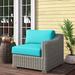 Beachcrest Home™ Baidy Patio Chair w/ Cushions Wicker/Rattan in Blue | 29 H x 35 W x 35 D in | Wayfair 722D2468E23B4544AC4375CBFF64F109