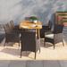 Lark Manor™ Anxhela Outdoor Expandable 9 Piece Dining Set w/ Cushions Wood/Wicker/Rattan in Brown/White | Wayfair 7B5E9F9140404480A366DAD53BD4EDA1