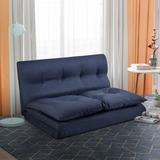 Trule Koenig Queen 39.37" Wide Tufted Back Convertible Sofa Metal/Polyester in Blue | 23.62 H x 39.37 W x 20 D in | Wayfair