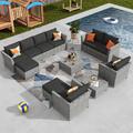 Sol 72 Outdoor™ Paulsen Rattan Sectional Seating Group w/ Cushions Synthetic Wicker/All - Weather Wicker/Wicker/Rattan in Blue | Wayfair