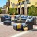 Sol 72 Outdoor™ Paulsen Rattan Sectional Seating Group w/ Cushions Synthetic Wicker/All - Weather Wicker/Wicker/Rattan in Blue | Wayfair