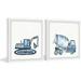 Harriet Bee Truvy Cement Mixer & Excavator 2-Piece Set Framed Art Paper, Solid Wood in Blue/White | 12" H x 12" W | Wayfair