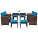 Latitude Run® Agra Square 8 - Person 42.9" Long Outdoor Dining Set w/ Cushions Glass/Wicker/Rattan in Black/Brown | Wayfair