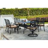 Lark Manor™ Anhar 7-Piece Patio Dining Set (w/2 Swivel Rockers) w/Cushions & 42 x 72" Rectangular Dining Table Metal in Brown | Wayfair