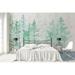 Loon Peak® Crossman Green Watercolor Trees & Butterflies Wall Mural Fabric in Green/White | 35" L x 55" W | Wayfair