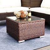 Orren Ellis Forough Coffee Table Glass/Wicker/Rattan in Brown | 12.6 H x 19.7 W x 19.7 D in | Outdoor Furniture | Wayfair