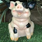 HomeStyles Country Critters Spotted Pig "Purdy" Whimsical Garden Statue Concrete/Stone in Black/Gray/Pink | 6 H x 5 W x 4.5 D in | Wayfair 76112