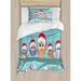 The Holiday Aisle® Kinkead Cute Owl Family Sitting on Branch Like Little Elves of Noel Animal Design Duvet Cover Set Microfiber in Blue | Wayfair