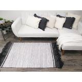 White 60 x 36 W in Area Rug - Dakota Fields Ashi Striped Handmade Black Area Rug Leather/Cotton | 60 H x 36 W in | Wayfair