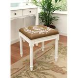 Bay Isle Home™ Huntwood Solid Wood Vanity Stool Linen/Wood/Upholstered in Gray/Brown | 19 H x 17 W x 16 D in | Wayfair