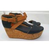 Anthropologie Shoes | Anthropologie Gee Wawa Wedge Leather Sandals 7.5 | Color: Black/Tan | Size: 7.5