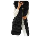 Women Coat and Jacket Promotion Sale Womens Faux Fur Long Vest Sleeveless Waistcoat Body Warmer Jacket Coat Outwear Winter Warm Overcoat Long Hooded Jacket Parka Outwear UK Size Black