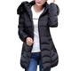 HARRYSTORE Fashion Winter Womens Long Jacket Warm Cotton Slim Coat Parka Trench Outwear Fur Trim Hood (L, Black)
