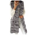 Women Coat and Jacket Promotion Sale Womens Faux Fur Long Vest Sleeveless Waistcoat Body Warmer Jacket Coat Outwear Winter Warm Overcoat Long Hooded Jacket Parka Outwear UK Size Gray