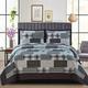 Patchwork Quilt Bedspreads King Size Bedding - 3Piece Box Pattern Thick Cotton Filling Decorative Stitch Blanket Bed Throw With 2 Matching Pillow Cover Set - Denim Grey