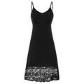 Retro 1960s Women's Solid Color Sleep Dress Full Slip Underdress Lace Hem Black#69 X-Large