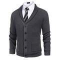 COOFANDY Men's Shawl Collar Cardigan Sweater Slim Fit Cable Knit Button up Cotton Sweater with Pockets Dark Grey