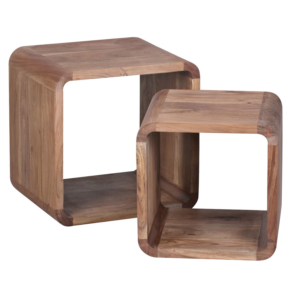 FineBuy 2er Set Satztisch Massivholz Wohnzimmertisch Landhaus Cube Beistelltisch Image