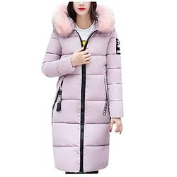 HOMEBABY Women Cotton Parka Long Thick Fur Collar Jacket Ladies Hooded Outwear Winter Warm Quilted Padded Coat Lightweight Long Sleeve Tops Pink