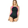 Plus Size Women's Colorblock One-Piece Swimsuit with Shelf Bra by Swim 365 in Black Fuchsia (Size 16)