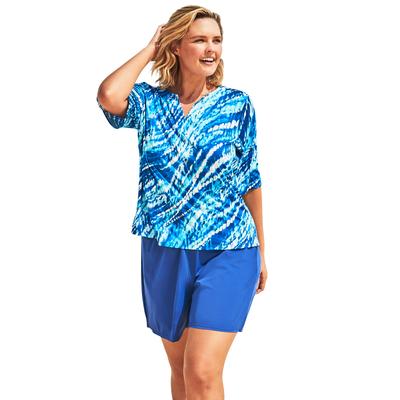 Plus Size Women's Three-Quarter Sleeve Swim Tee by Swim 365 in Dream Blue Tie Dye (Size 14/16) Rash Guard