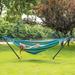 Arlmont & Co. Mitre Double Camping Hammock w/ Stand Canvas/Cotton in Green/Blue | 48 H x 59 W x 115 D in | Wayfair 016E3DDEF6614FE18E1EFFF01882590E