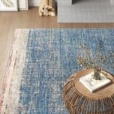 Blue/White 63 x 0.32 in Area Rug - 17 Stories Abstract Blue/Beige Area Rug Polyester/Polypropylene | 63 W x 0.32 D in | Wayfair