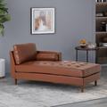 George Oliver Tufted Faux Leather Right Square Arm Chaise Lounge Faux Leather/Wood in Brown | 33 H x 31.5 W x 66.75 D in | Wayfair