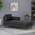 George Oliver Tufted Faux Leather Right Square Arm Chaise Lounge Faux Leather/Wood in Brown | 33 H x 31.5 W x 66.75 D in | Wayfair