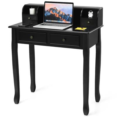 Costway Removable Floating Organizer 2-Tier Mission Home Computer Vanity Desk-Black