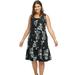 Plus Size Women's Fit and Flare Knit Dress by ellos in Black Grey Floral (Size M)
