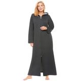 Plus Size Women's Long Hooded Fleece Sweatshirt Robe by Dreams & Co. in Heather Charcoal (Size 1X)