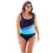 Plus Size Women's Colorblock One-Piece by Swim 365 in Navy Blue Sea (Size 14) Swimsuit